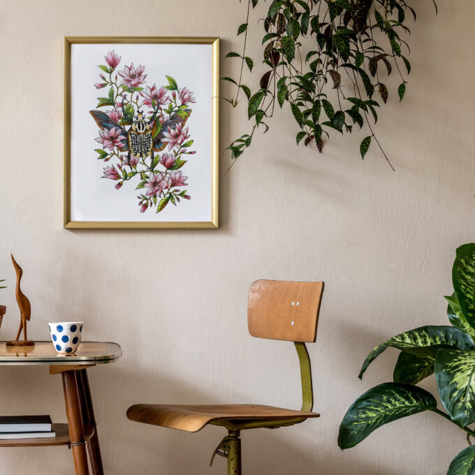Goliath Beetle Amongst Magnolia Flowers Fine Art Giclée Print - Image 5