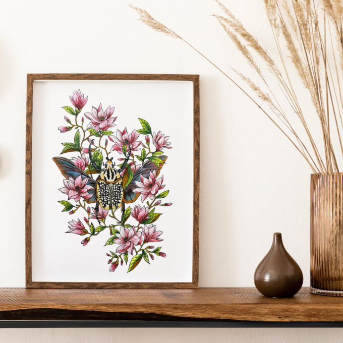 Goliath Beetle Amongst Magnolia Flowers Fine Art Giclée Print - Image 6